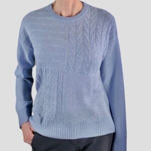 Alashan Cotton Cashmere Patchwork Blue Crewneck Sweater SIZE XL